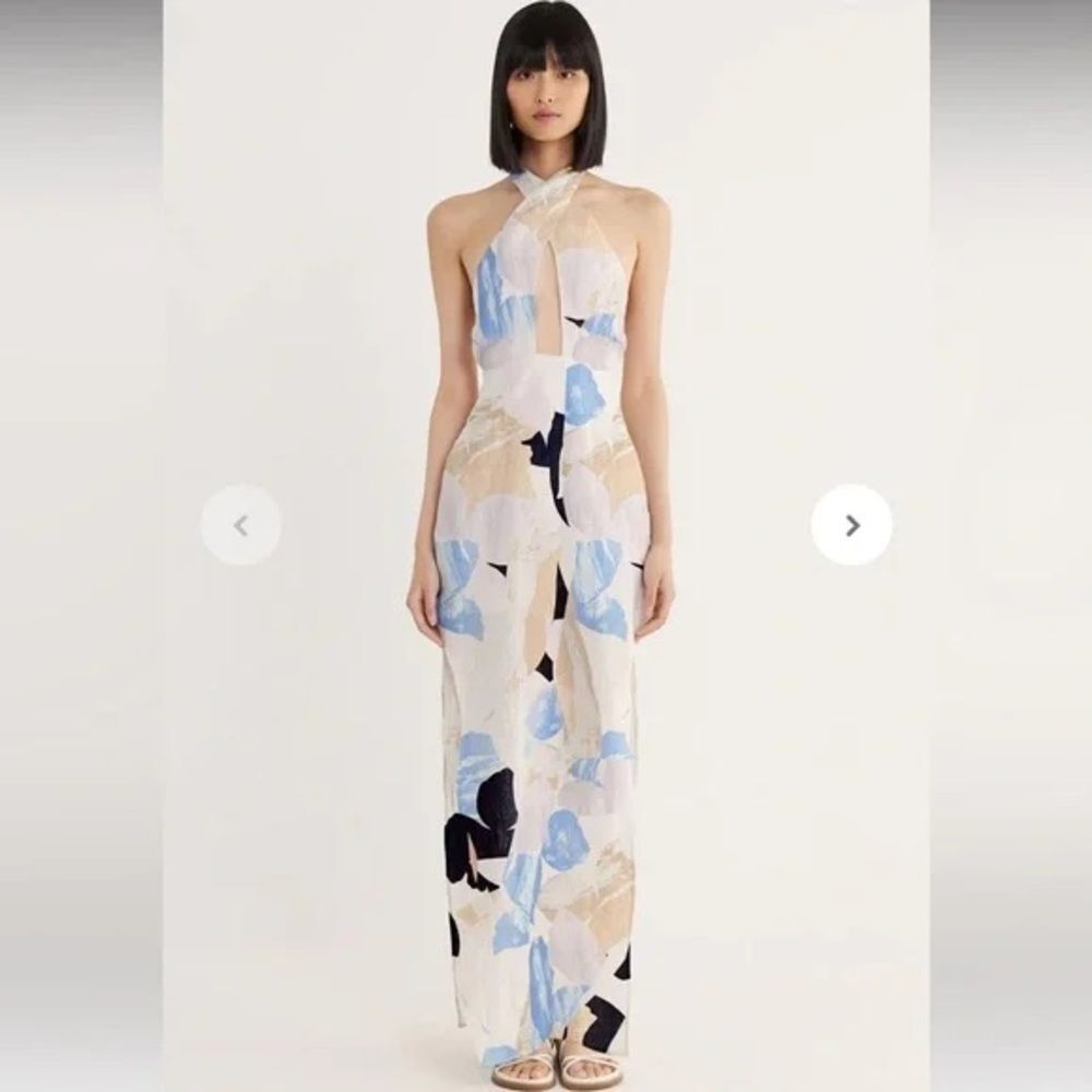 RUMER Leila X-Front Linen Maxi Dress Size M